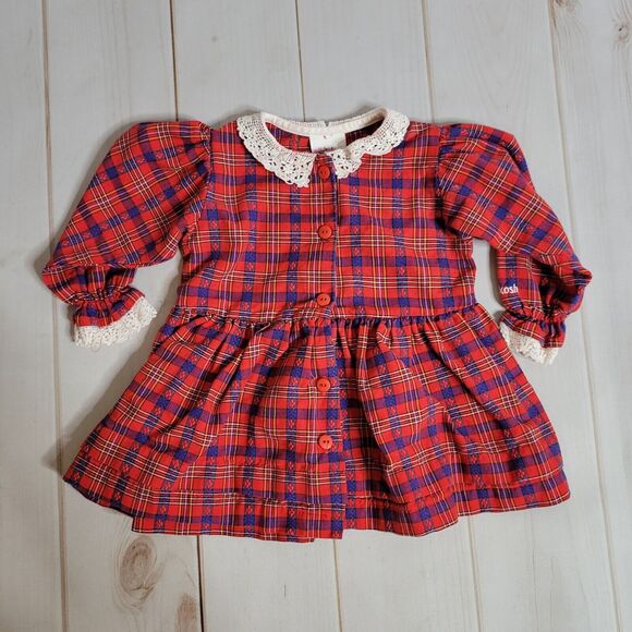 Vintage Baby Girl OshKosh B’Gosh Red Plaid Dress USA Size 18 Month - Picture 1 of 6